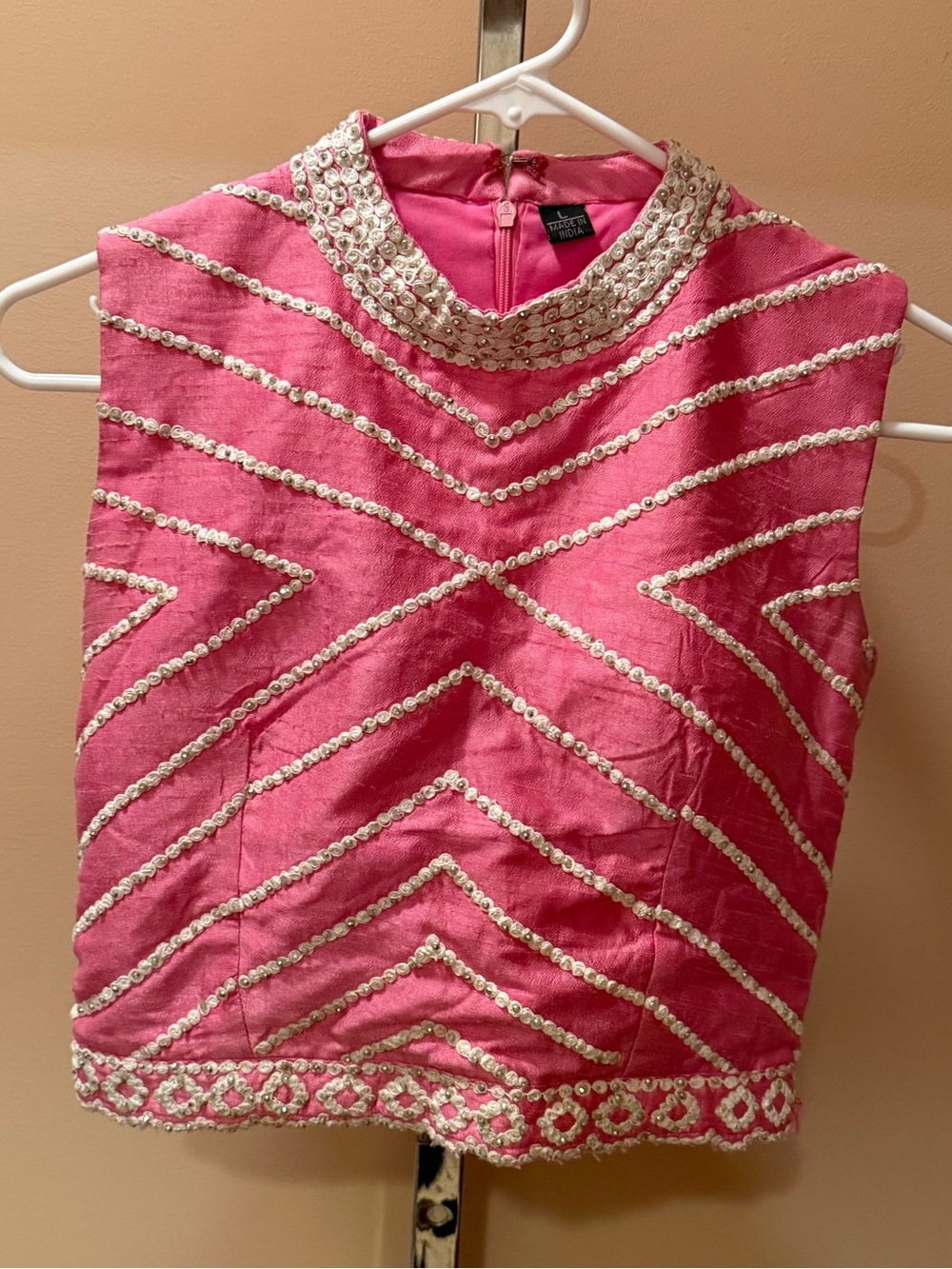 Vintage Pink Sequin Beaded Tank Shell Top Made in India Women’s Large